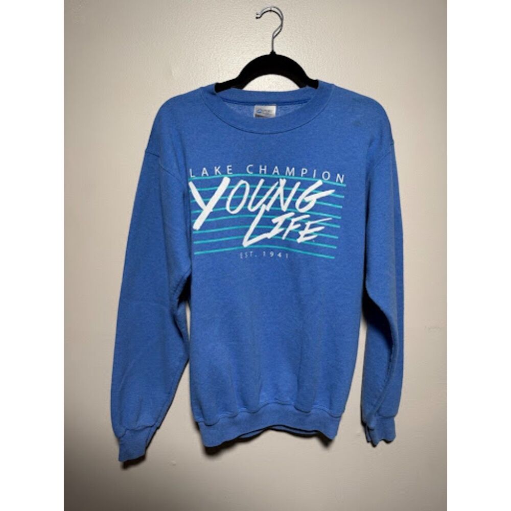 Port & Company Young Life Lake Champion Sweatshirt Blue Graphic Crewneck